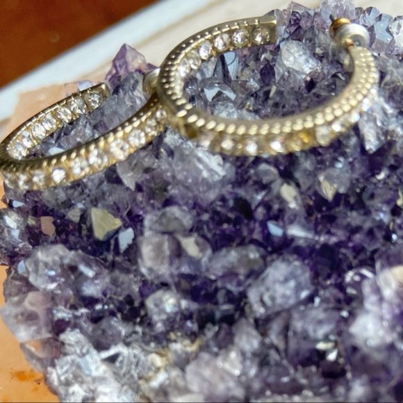 14K gold zircon pave small statement hoops - Picture 3 of 7